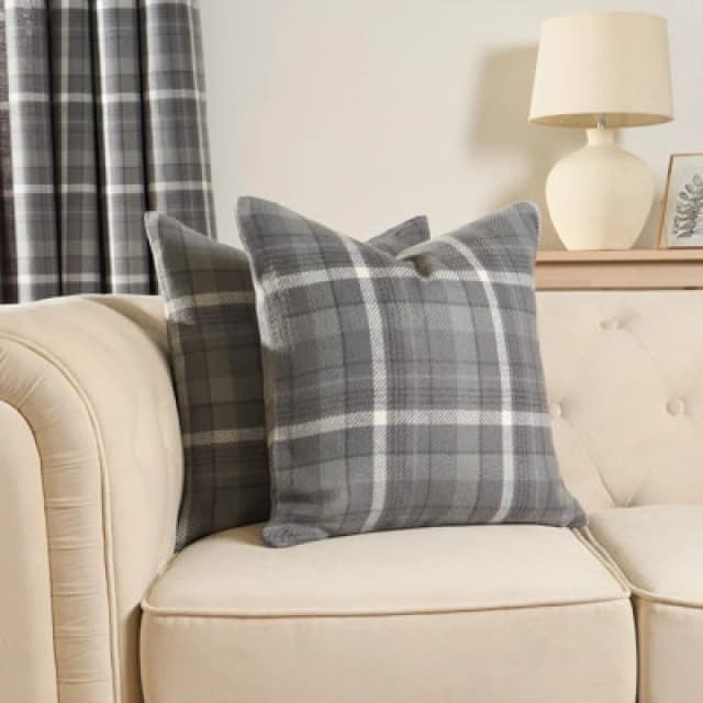 OHS OHS Woven Check Cushion Covers Tartan Pack of 2 Case Pad Set 18" x 18" Home in Charcoal Size: 45cm x 45cm Charcoal 45cm x 45cm Unisex 5027434191