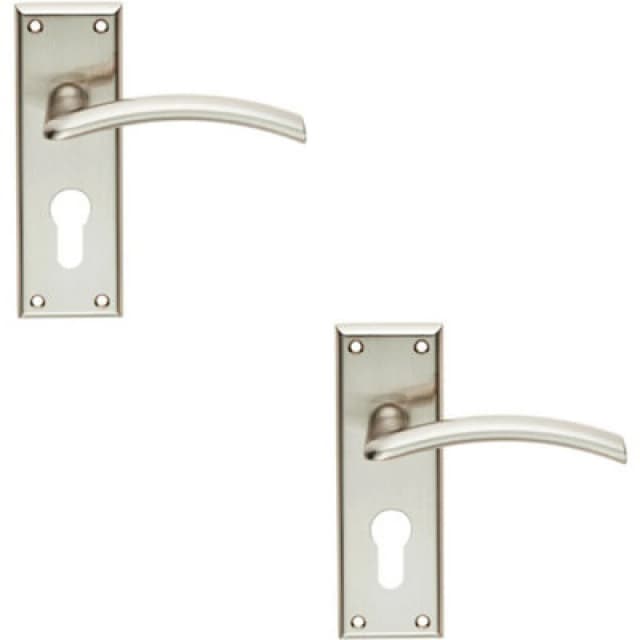 Loops 2x PAIR Arched Lever on Euro Lock Backplate Door Handle 150 x 50mm Satin Nickel Metallics