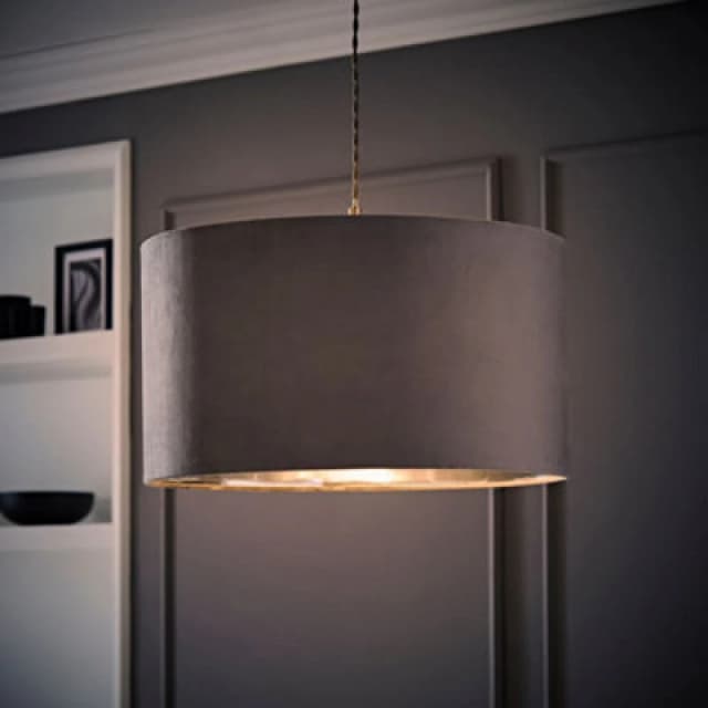 ValueLights ValueLights Reni Pale Grey Velvet with Chrome Inner Easy Fit Lamp Shade and Bulb Size: Large Pale Grey Large Unisex 5059406062223