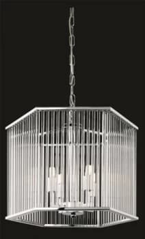4 Light Ceiling Pendant - Hexagon Chrome, Clear Glass Rods, G9
