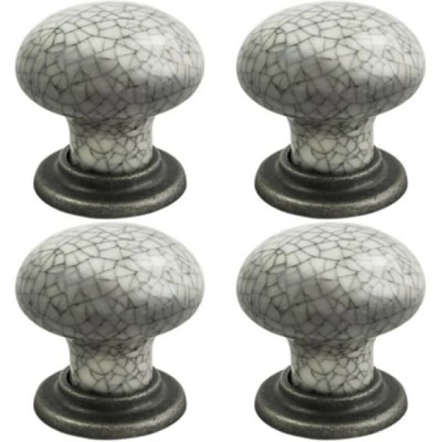 Loops 4x Porcelain Mushroom Cupboard Door Knob 36mm Dia Antique Steel Blue Glaze Metallics unisex
