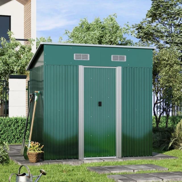 Breeins Outdoor 4x6fts Metal Storage Shed, Green Green L