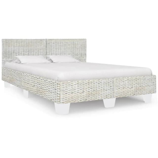 vidaXL Bed Frame Grey Natural Rattan 140x200cm Double Bed Bedroom Furniture