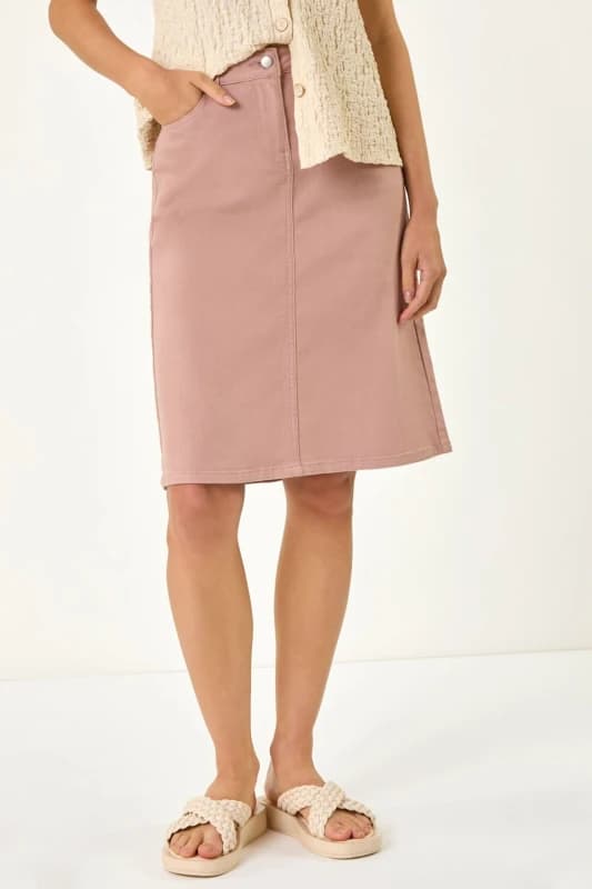 Roman Womens Cotton Denim Stretch A line Skirt in Rose Size: 18 Rose Female 18