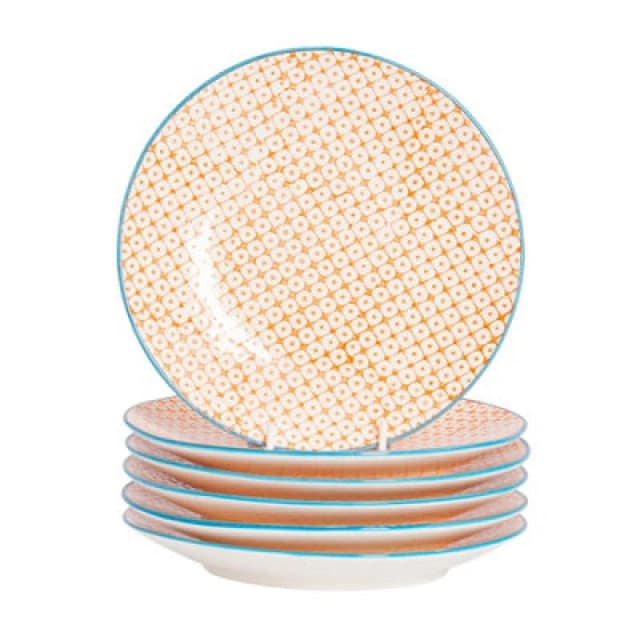 Nicola Spring Hand-Printed Side Plates - 18Cm - Orange - Pack Of 6