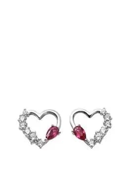 The Love Silver Collection Sterling Silver Created Ruby & Cubic Zirconia Heart Stud Earrings, Silver, Women