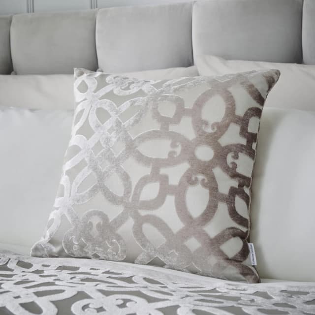 Catherine Lansfield 'Lattice Cut Velvet' Cushion Natural