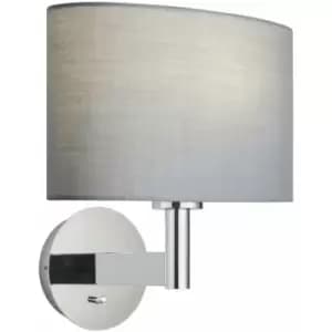 Wall Light & Shade Chrome Plate & Grey Fabric 60W E27 Living Room e10616