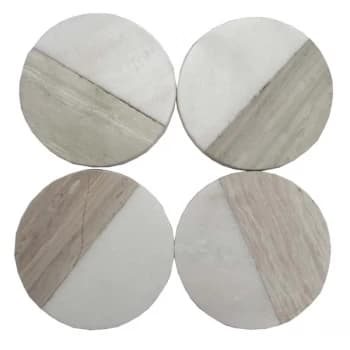 Set of 4 Wood Effect Marble Coasters - Round