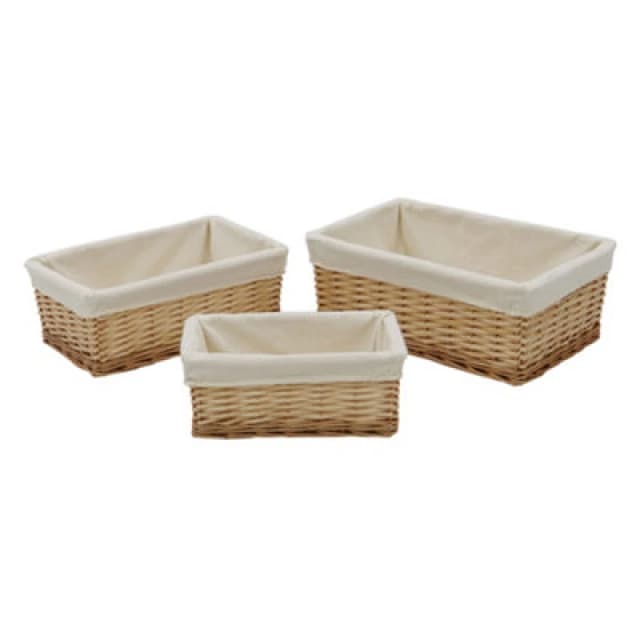 JVL Hand Woven Acacia Set of 3 Rectangular Willow Storage Baskets with Lining Gold