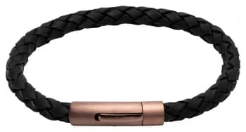 Unique & Co Black Leather Matte Brown IP Clasp Bracelet Jewellery