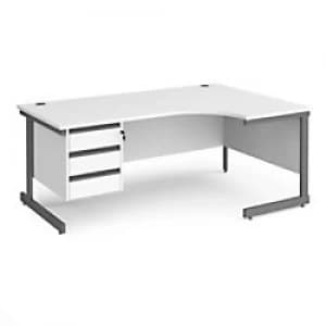 Dams International Right Hand Ergonomic Desk with White MFC Top and Graphite Frame Cantilever Legs and 3 Lockable Drawer Pedestal CC18ER3-G-WH 1800 x