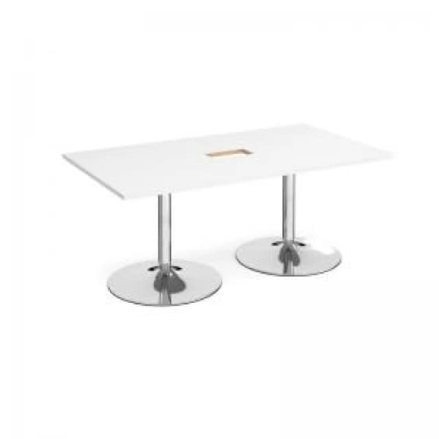 Trumpet Base Rectangular Office Boardroom Table with Power Module Cut Out - White - Chrome Base - W1800mm