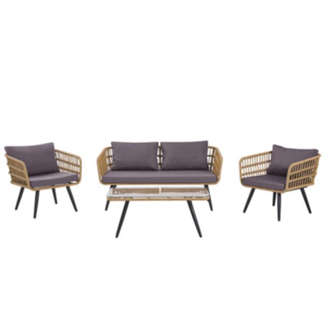 Beliani Garden Lounge Set With Table 4 Seater Fobello Pe Rattan Beige