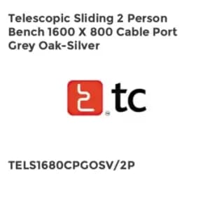 TC Group Telescopic Sliding 2 Person Bench 1600 x 800 Cable Port Grey Oak-Silver