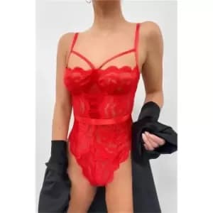I Saw It First Red Lace Triangle Cup Bodysuit - Red