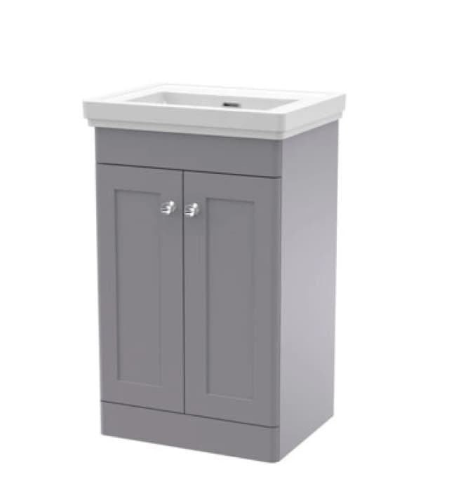 NUIE Nuie - Classique Floor Standing 2-Door Vanity Unit with Basin 500mm Wide Satin Grey - 0 Tap Hole CLC223H
