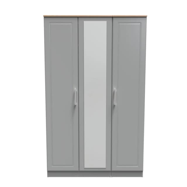 Sevilla Ready Assembled Traditional Matt Dusk Grey & Oak Large Triple Wardrobe With 1 Mirror Door (H)1825mm (W)1110mm (D)530mm