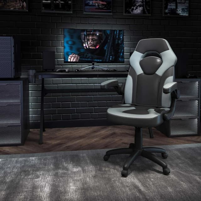 FWStyle FWStyle Black & Grey Faux Leather Racer Style Deluxe Gaming Chair Black One Size Unisex 5056413134028