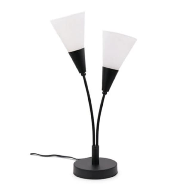 ValueLights Kristina Frosted White Shade 2 Way Metal Uplighter Table Lamp Black