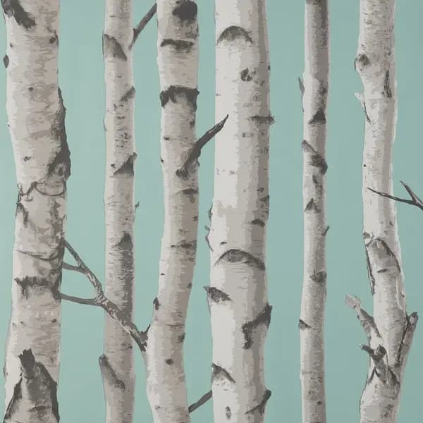 FINE DECOR Fine Decor - Birch Trees Duck Egg Wallpaper Modern Contemporary Paste The Wall WL-FD43293