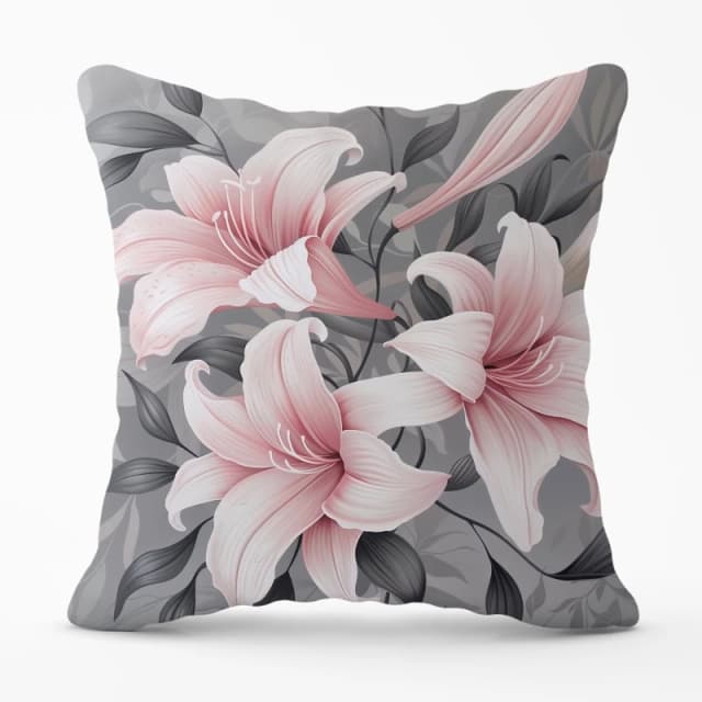 Warren Reed - Designer Pink Lilies On Grey Cushions Size: 45cm x 45cm Multicolor Unisex 45cm x 45 cm