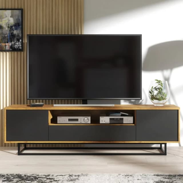 Creative Furniture Rift Loft TV Unit 200cm - Dark Oak & Black Multicolor Unisex