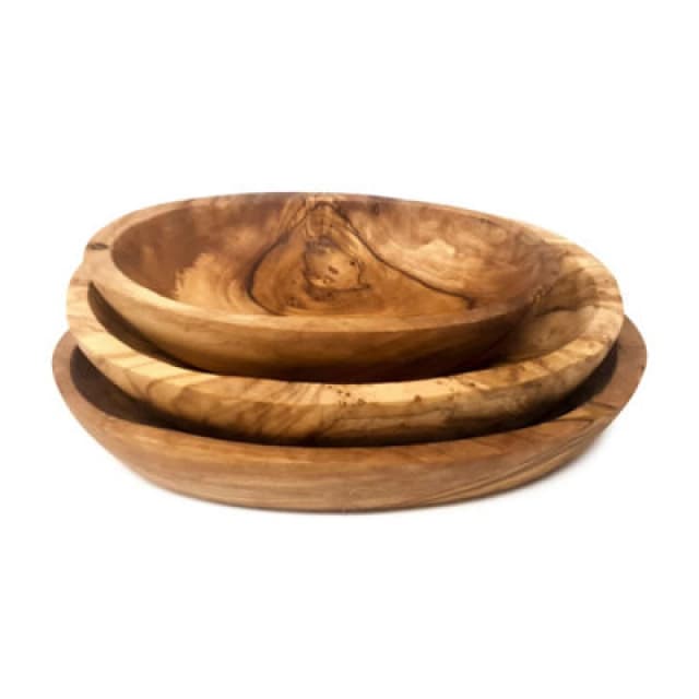 Verano Spanish Ceramics Olive Wood Natural Grained Rustic Kitchen Dining Trio Oval Serving Dish Set 13-19cm Natural unisex