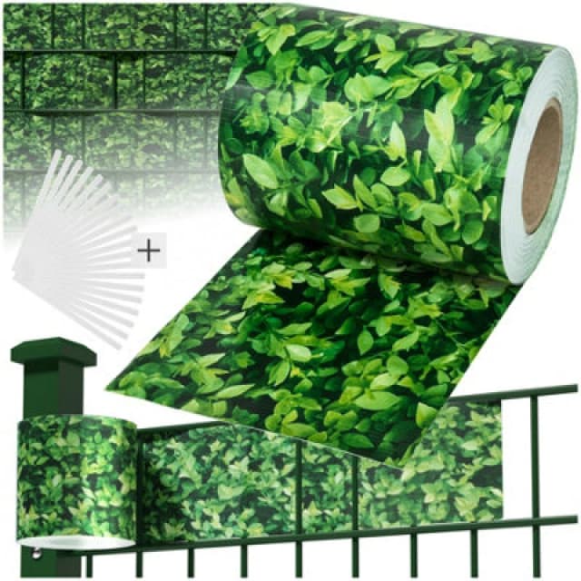 Tectake Privacy Film - Double-Sided Print, Opaque And Tear-Resistant, Fastening Clips Included - 35 M Greenery