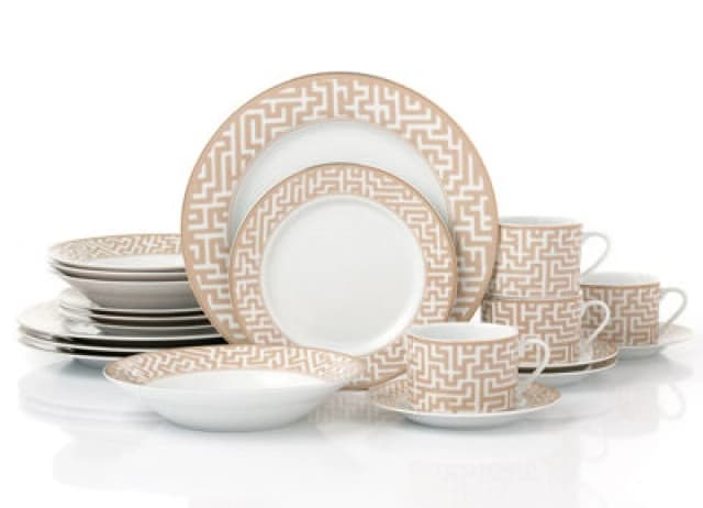 20Pc Mosaic Cream & Gold Dinner Set