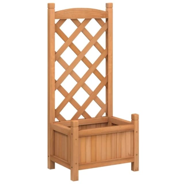 vidaXL Planter w/ Trellis Brown Solid Wood Fir, Brown 365482