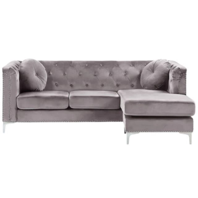 Beliani Corner Sofa 3 Seater Flen Velvet Grey Left Hand