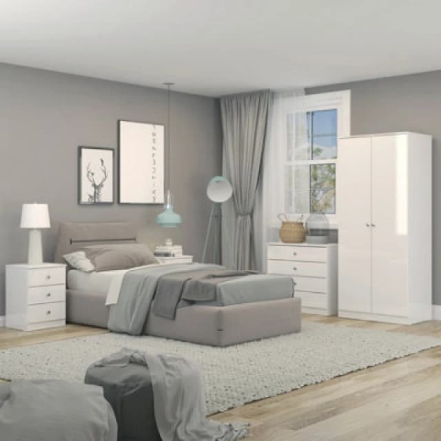 Seconique Denver 2 Door Wardrobe Bedroom Set - White Gloss