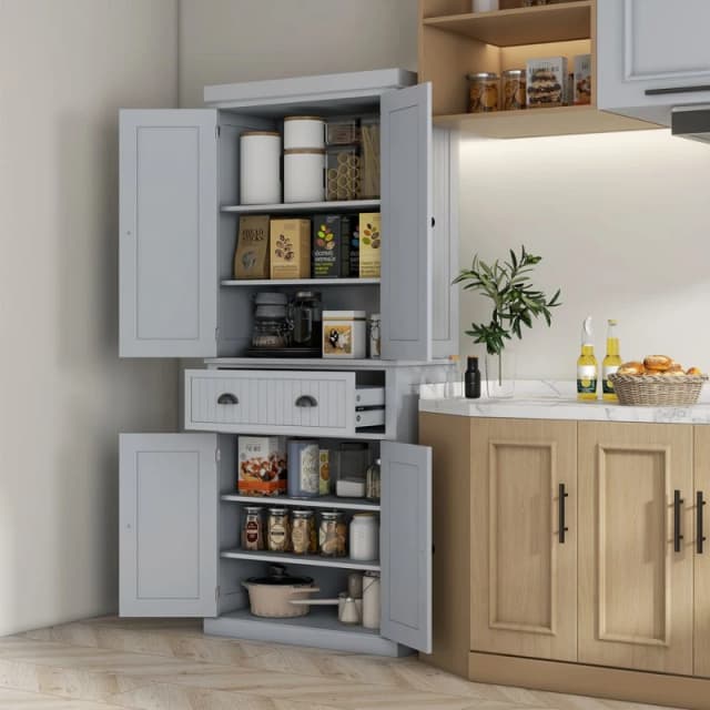 HOMCOM Freestanding Kitchen Storage Cabinet w/ Drawers Cupboards Shelves Home Grey 5056725523657