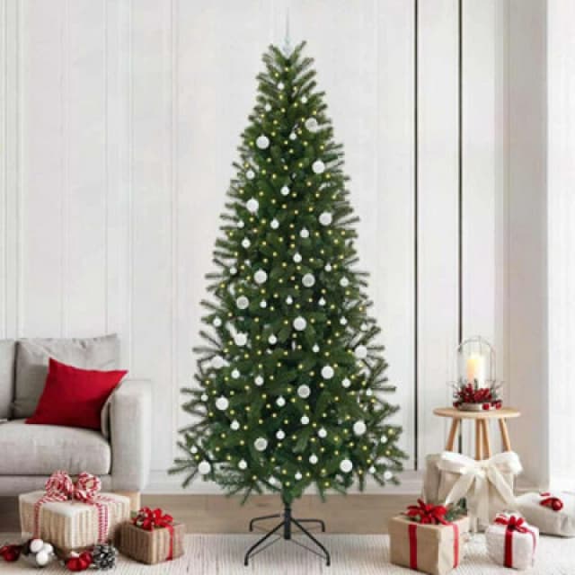 vidaXL Artificial Christmas Tree with 300 LEDs, White Balls Green 240 x 115cm PE and PVC, Green 3397383