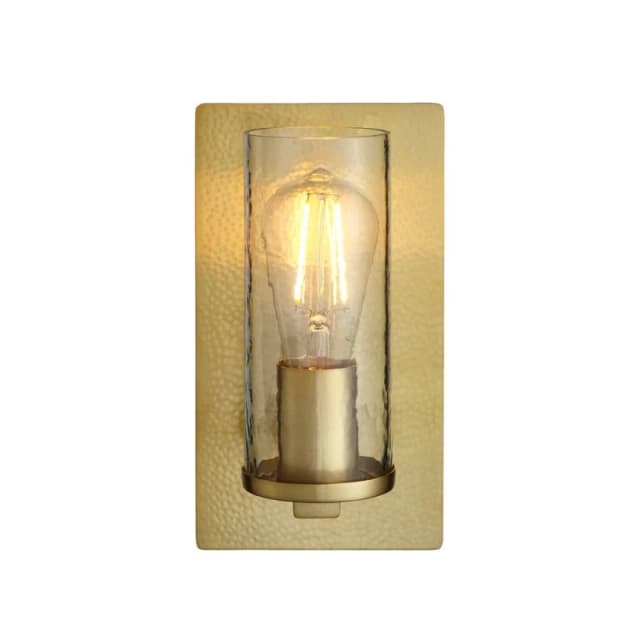 Palermo Wall Lamp Hammered Brass Plate, Textured Clear Glass