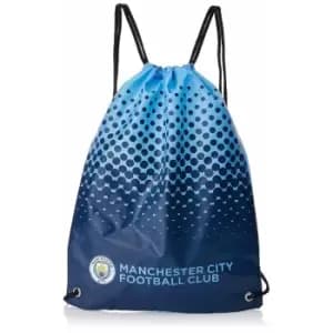 Manchester City FC Official Fade Football Crest Drawstring Sports/Gym Bag (One Size) (Blue/Navy)