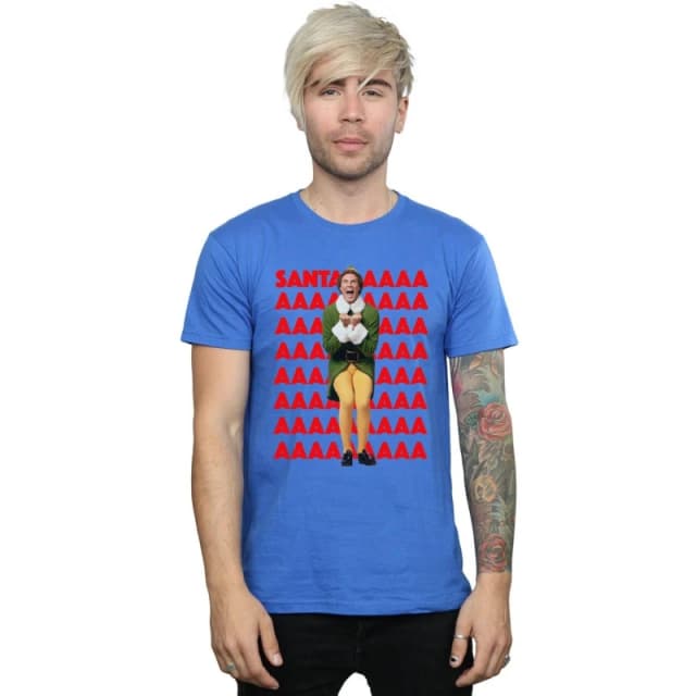 Elf Elf Men Buddy Santa Scream T-Shirt in Blue Size: Small Blue S Male 5057736051269
