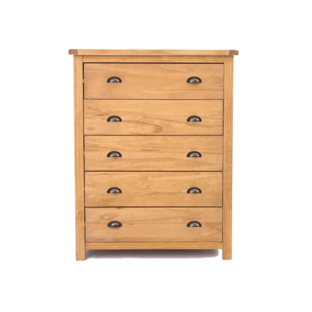 Cabinet Bits Lugo 5 Drawer Chest of Drawers Brass Cup Handle in Light Brown Light Brown Unisex