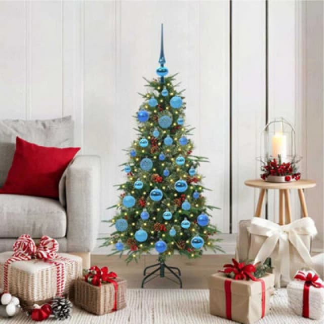vidaXL Artificial Hinged Christmas Tree with Blue Balls Green 120cm PE and PVC, Green 3397400