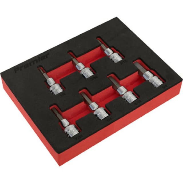 Loops 7 PACK Imperial Male Hex Bit Set - 3/8" Square Drive Socket - Premium S2 STEEL Metallics