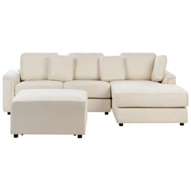 Beliani Corner Sofa 4 Seater Kohlo Fabric Light Beige With Ottoman Left Hand