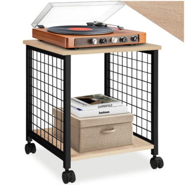 Tectake Bedside Table Gary - Industrial Style, 2 Shelves, Swivel Castors, 40 X 40 X 48cm - Industrial Wood Light, Oak Sonoma