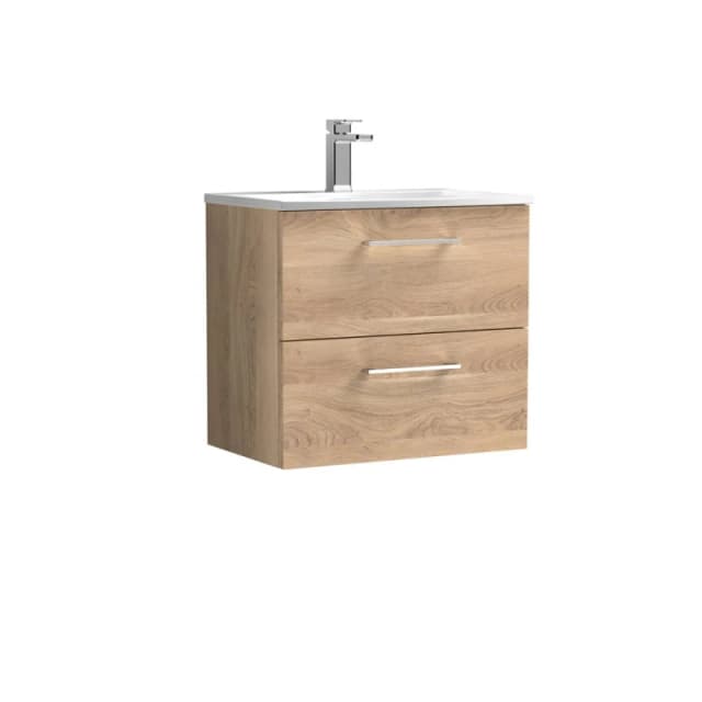 Balterley Modern Bathroom Wall Hung 2-Drawer Vanity & Basin, Bleached Oak, 600mm in Brown Brown Unisex