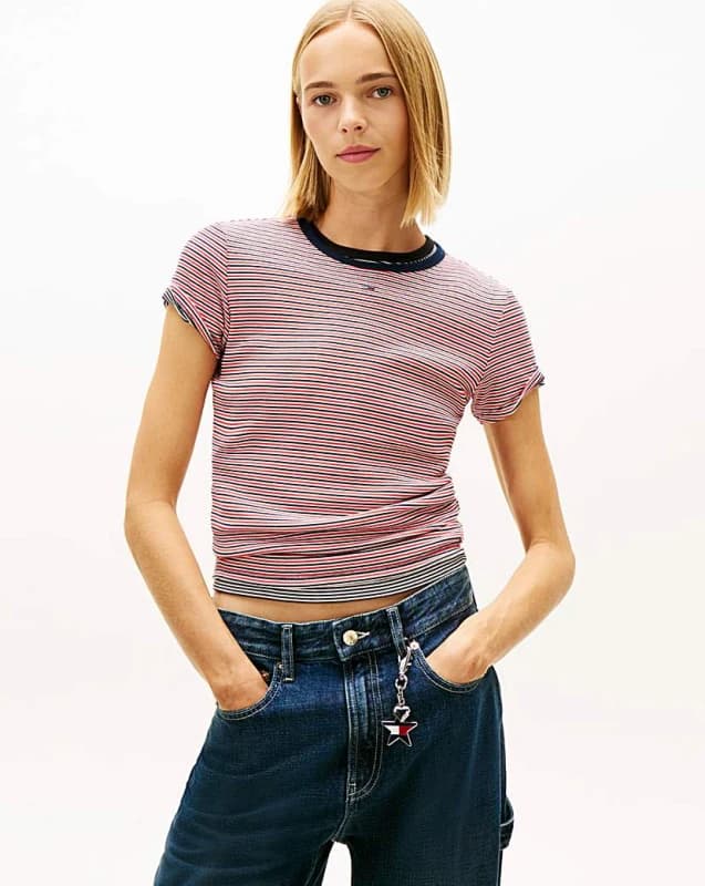 Tommy Jeans Tommy Jeans Slim Rib T-Shirt Burgundy - Tommy Jeans - Size: L Burgundy Female L ZD12403