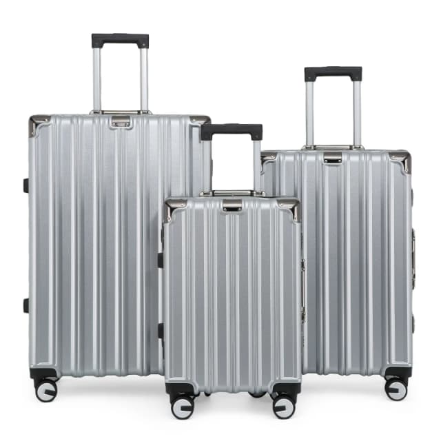 Infinity Leather Hardshell Suitcase Set Robust 8 Wheel Luggage Cabin Case Bag in Silver Silver Unisex