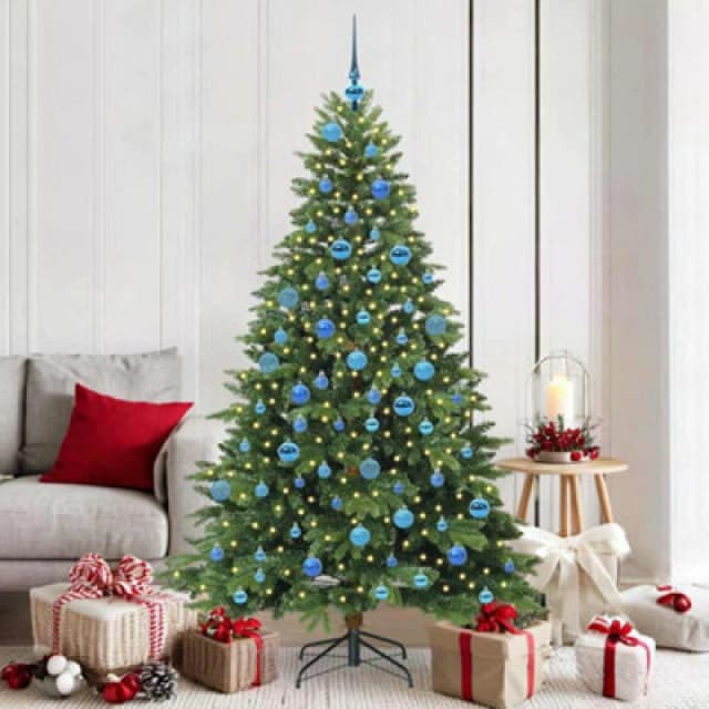 vidaXL Artificial Christmas Tree with 300 LEDs and Blue Balls Green 180cm PE and PVC, Green 3397556