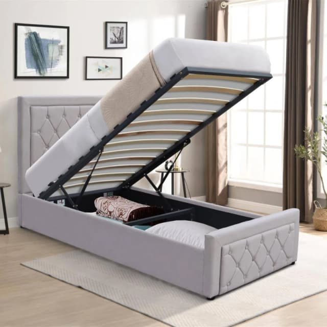 KOSY KOALA Ottoman Bed 4ft Small Double Grey Velvet With 4ft Memory Foam Mattress Grey Unisex