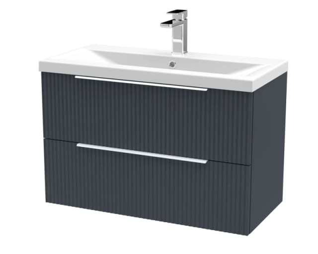 Balterley Fluted Wall Hung 2 Drawer Vanity Basin Unit & Basin 800mm - Dark Grey Grey Unisex