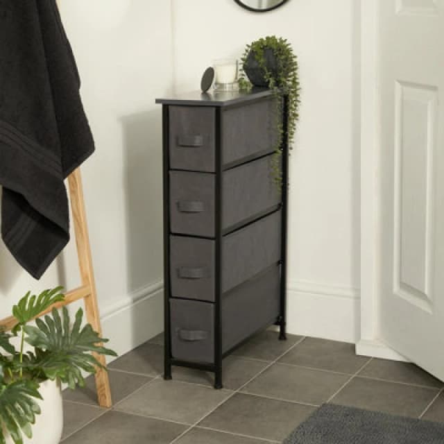 OHS OHS Narrow 4 Drawer Storage Cabinet Bedside Table Unit Fabric Organiser in Light Grey Light Grey One Size Unisex 5027434212279
